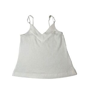 US Three Y2K Dainty White Ribbed V-Neck Spaghetti Strap Camisole Tank Top Small